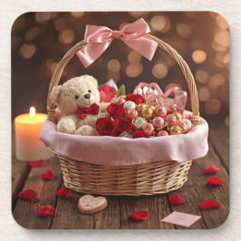 Posavasos Teddy Rose Basket Romantic Valentine Heart Drink