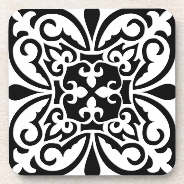 Posavasos Teja marroquí - blanco con el fondo negro (Frente)
