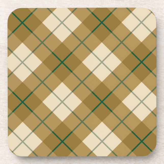 Posavasos Tela escocesa diagonal en oro con la raya verde (Frente)