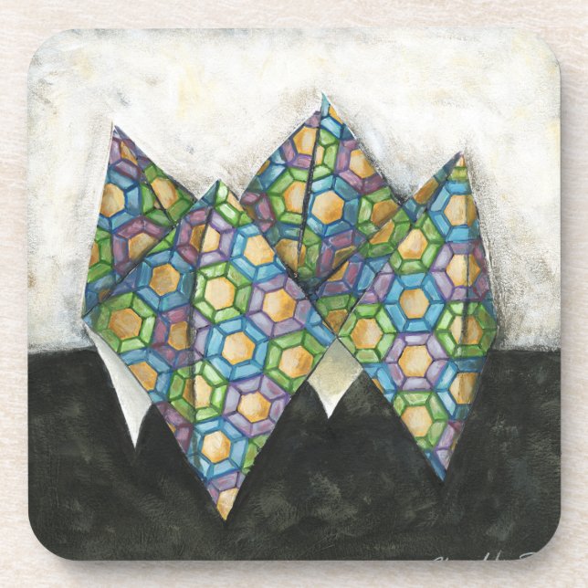 Posavasos Teléster de fortuna de origami sobre papel geométr (Frente)