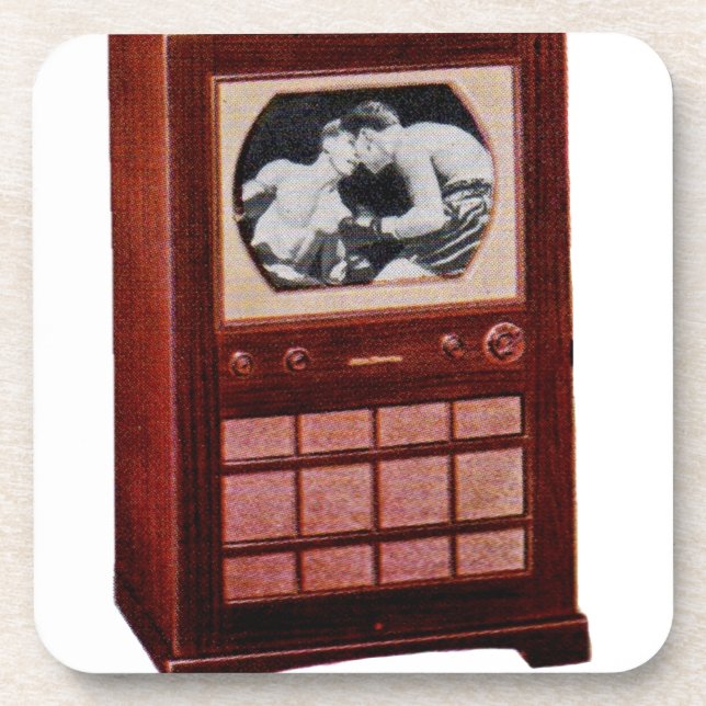 Posavasos televisión de alrededor de 1951 que emite boxeo (Frente)