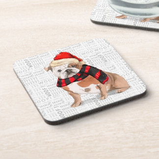 Posavasos Tema de invierno Bulldog inglés Woof Word Art