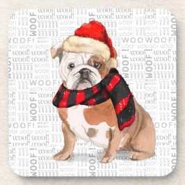 Posavasos Tema de invierno Bulldog inglés Woof Word Art