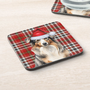 Posavasos Tema del invierno Pastor Australiano Perro Rojo