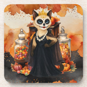 Posavasos Temática de Halloween para amantes de gatos con du