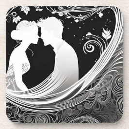 Posavasos Tender Kiss White & Black Silhouette Love