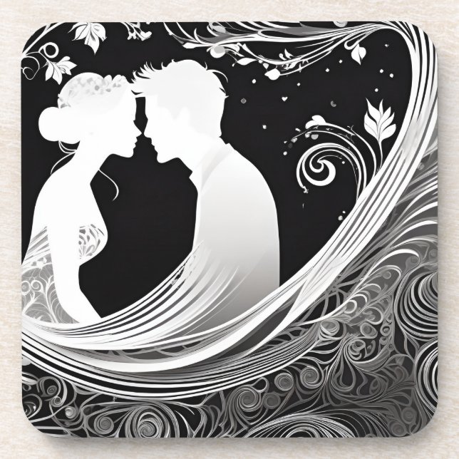 Posavasos Tender Kiss White & Black Silhouette Love (Frente)