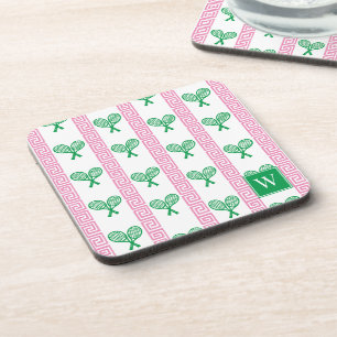 Posavasos Tenis Estampado Llave Griega - Monograma Rosa y Ve