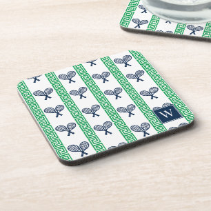 Posavasos Tenis Estriado Llave Griega - Monograma Azul Marin