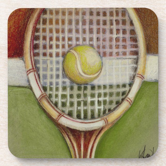 Posavasos Tenis Racket con bolas en pista (Frente)