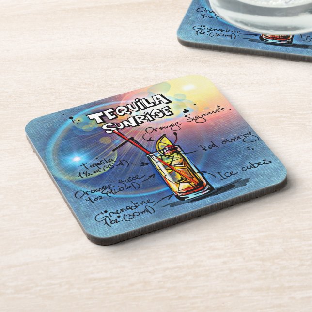 Posavasos Tequila Sunrise Cocktail (#7/12 Set de recetas par (Lado Izquierdo)