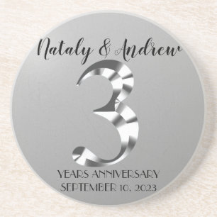 Posavasos Tercer aniversario Boda de plata metálica