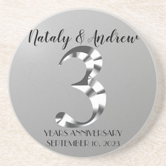 Posavasos Tercer aniversario Boda de plata metálica (Frente)