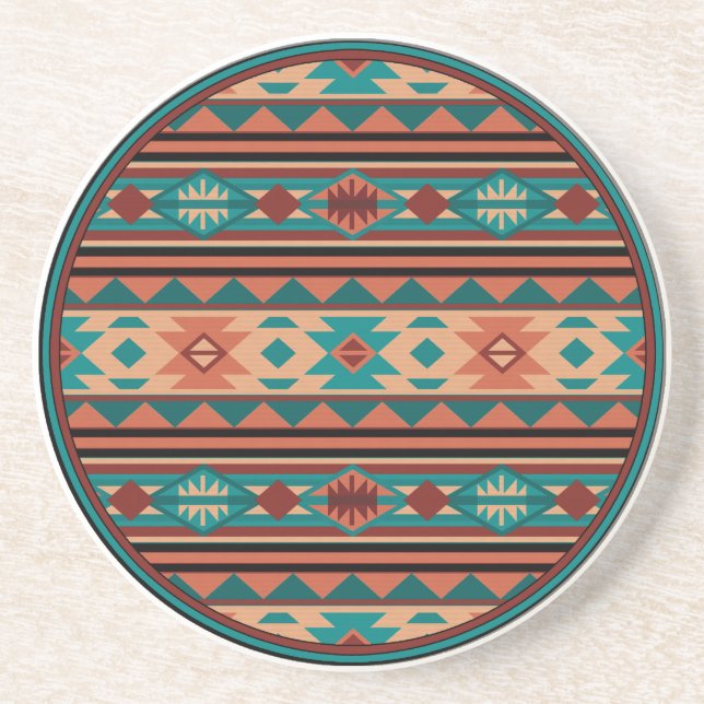 Posavasos Terracota turquesa del patrón tribal del suroeste (Frente)