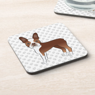 Posavasos Terrier de Boston de dibujos animados rojo y blanc