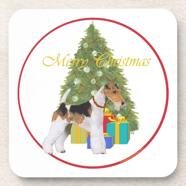 Posavasos Terrier Fox de alambre de Navidad (Frente)