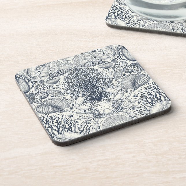 Posavasos Tesoros de playa, conchas marinas, cangrejos, cora (Lado Izquierdo)