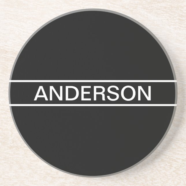 Posavasos Texto de personalizable | Negra y blanca moderna (Frente)