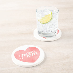 Posavasos Texto de supermamá pintada de rosa
