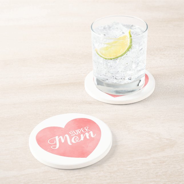 Posavasos Texto de supermamá pintada de rosa (Lado)