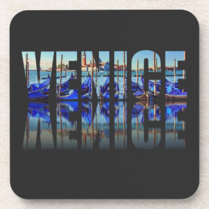 Posavasos Texto de Venecia con cuadrado de reflexión