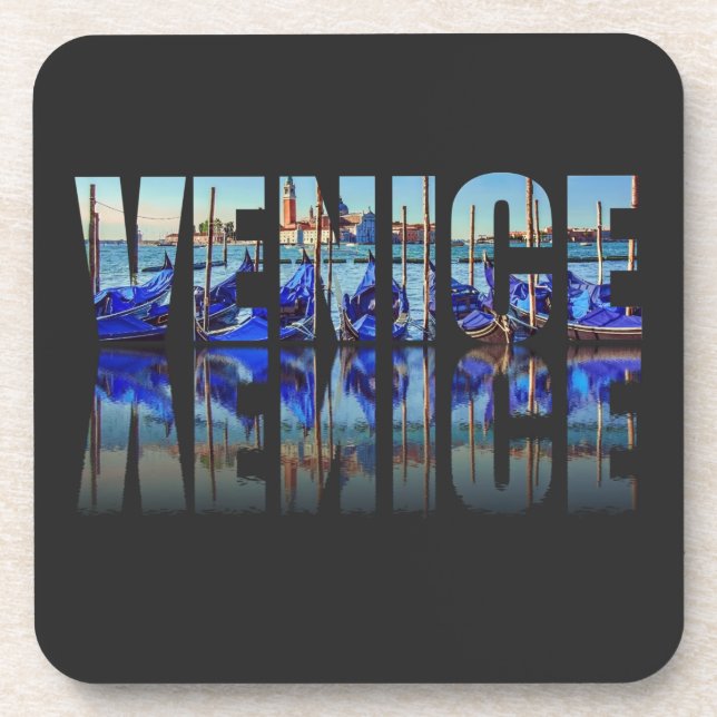 Posavasos Texto de Venecia con cuadrado de reflexión (Frente)