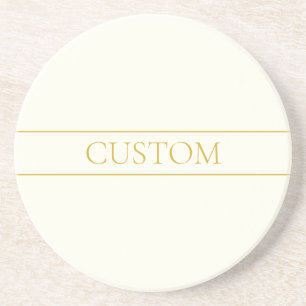 Posavasos Texto simple elegante personalizable dorado blan