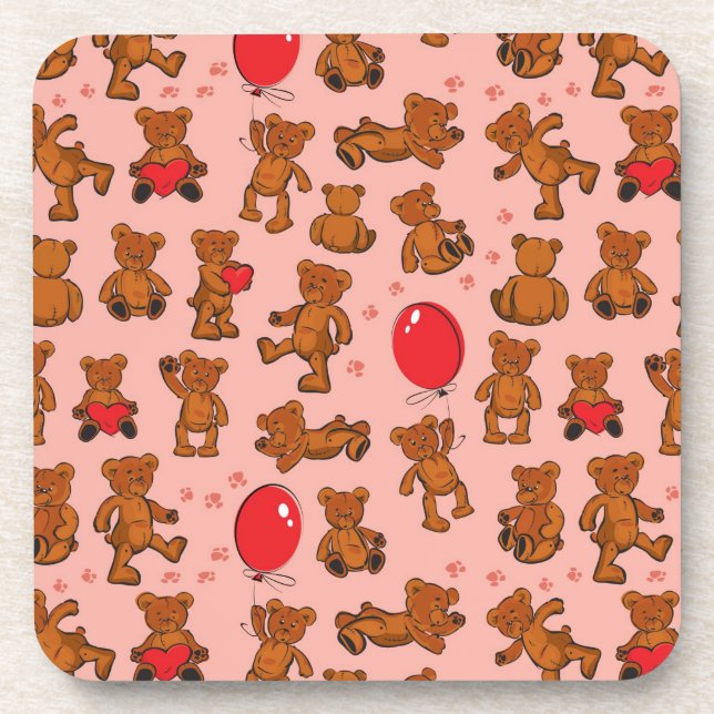 Posavasos Textura con los osos de peluche, corazones (Frente)