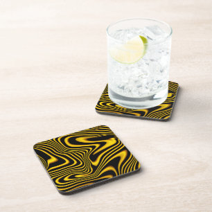 Posavasos Textura de remolinos negros amarillos dorados