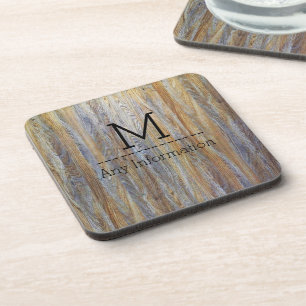 Posavasos Textura de Veta de Madera Monograma #4