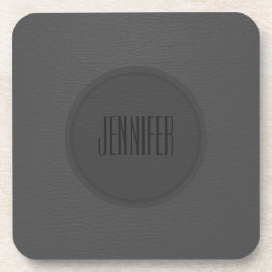 Posavasos Textura monogramada de cuero gris oscuro