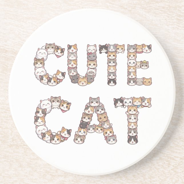 Posavasos The words "CUTE CAT" are made using cat faces (Frente)