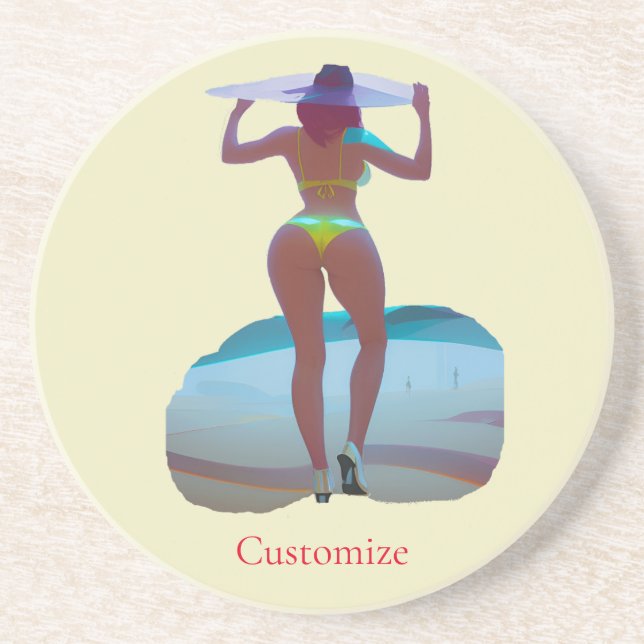 Posavasos Thunder_Cove, Chica de playa de booty en bikini (Frente)