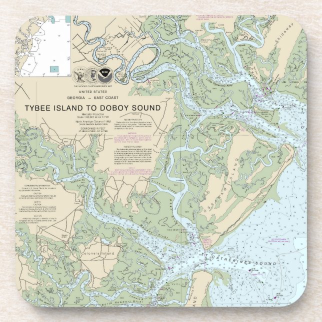 Posavasos Tíbee Island to Doboy Sound Nautical Chart 11509 (Frente)