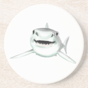 Posavasos tiburón acuarela sonriendo gris verde océano anima