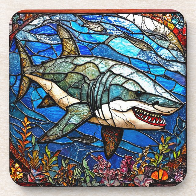 Posavasos Tiburón de vidrio emplomado (Frente)