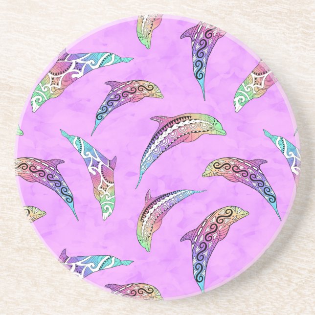 Posavasos Tie Dye Pink Marine Animals Delphins Marlins (Frente)