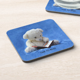 Posavasos Tiempo de osito de peluche para leer animal azul r