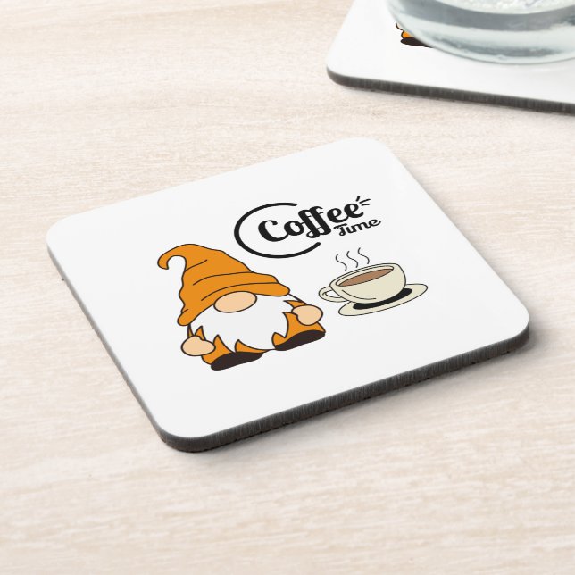 Posavasos Tiempo del café con un Gnome en un (Lado Izquierdo)