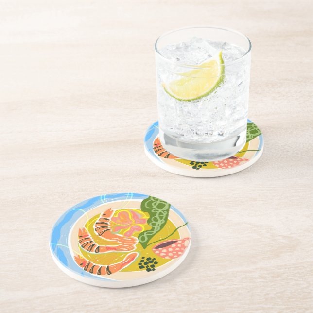 Posavasos Tiger Prawns | Plata de alimentos para el mar de c (Lado)