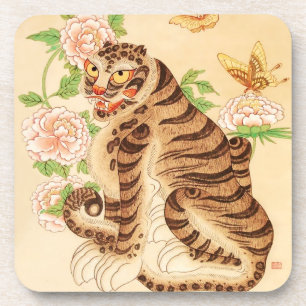 Posavasos Tigre a rayas coreano vintage Minhwa
