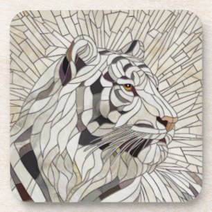 Posavasos Tigre blanco - Arte digital de mosaico de vidrio m