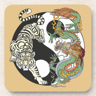 Posavasos Tigre blanco contra dragón verde en Yin yang