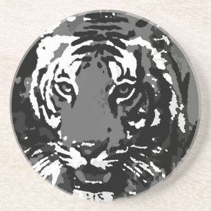 Posavasos Tigre de arte pop blanco negro