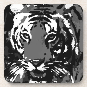 Posavasos Tigre de arte pop blanco negro