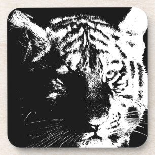 Posavasos Tigre de arte pop blanco y negro
