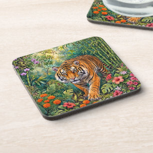 Posavasos Tigre de Bengala Jungla de Bambú Vibrante