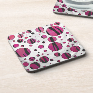 Posavasos Tigre de lunares rosa caliente y estampado negro
