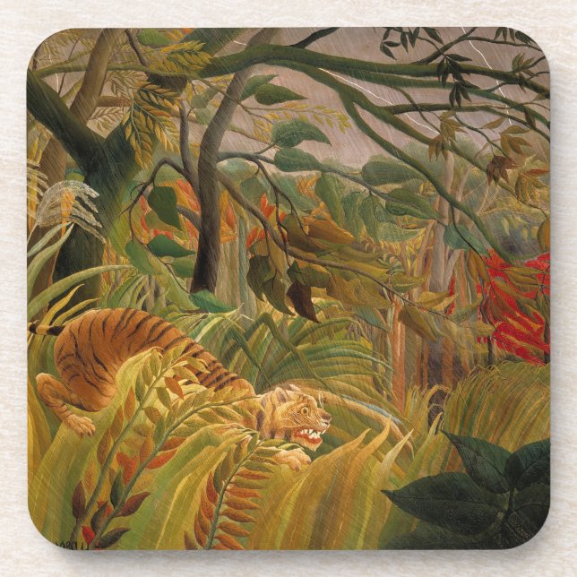 Posavasos Tigre en tormenta tropical por Henri Rousseau (Frente)