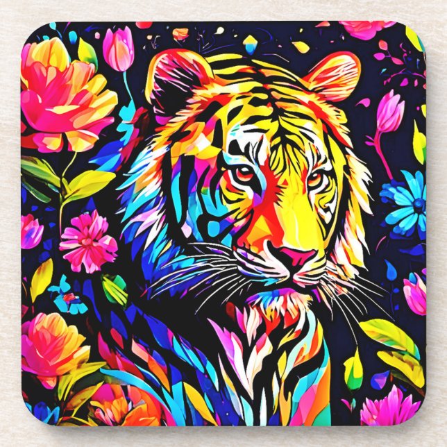 Posavasos Tigre en un sueño floral (Frente)